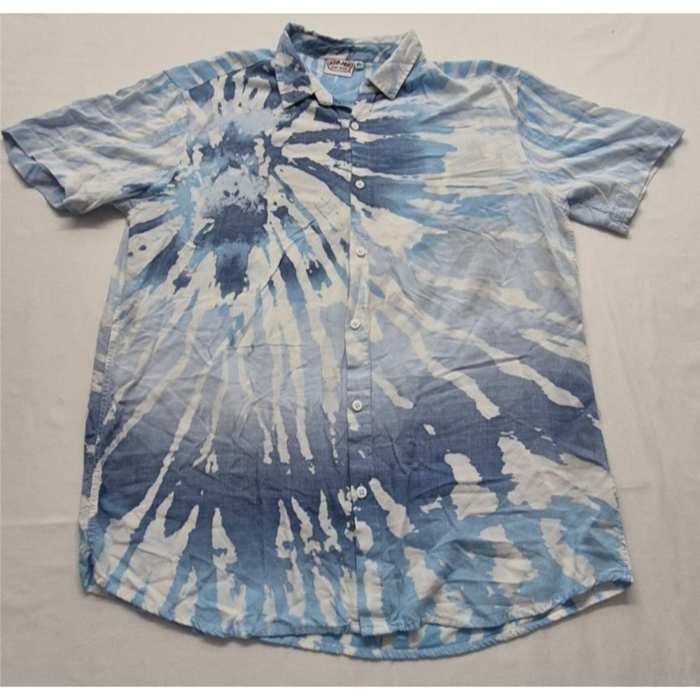 VTG Ron Jon Surf Shop men's blue/white tie-dye shirt XL button up beach vacation